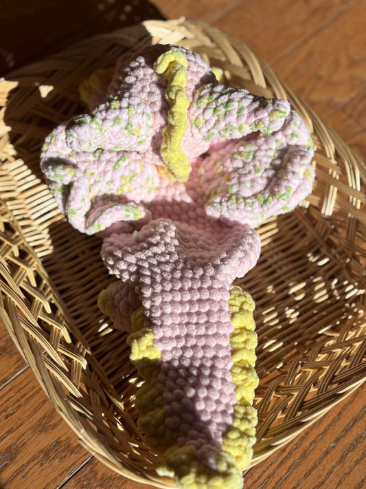 Crochet Lovey Pink Dragon Handmade Stuffie Plush Chenille Yarn Unstuffed Body