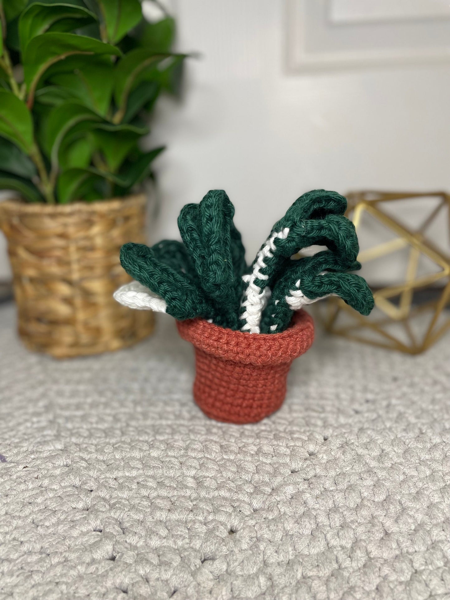 Crocheted Monstera Leaf Coasters and Pot Set of 4