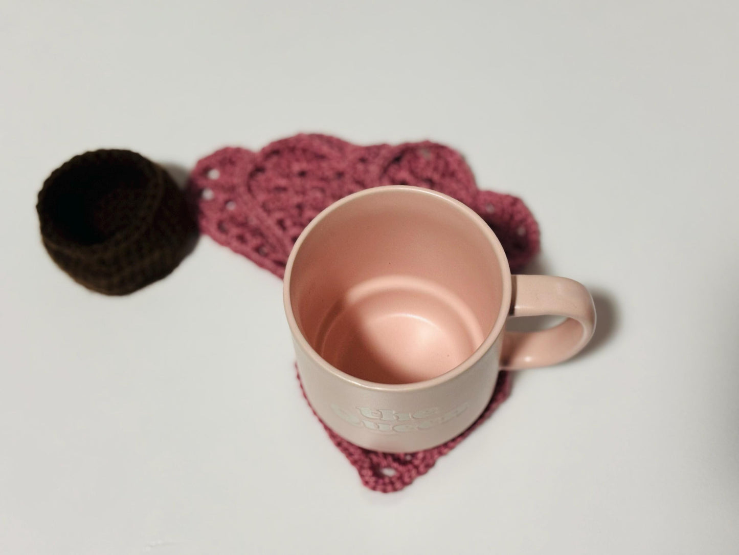 Crochet Heart Rose Plant Coaster Set of 4 Valentine’s Day