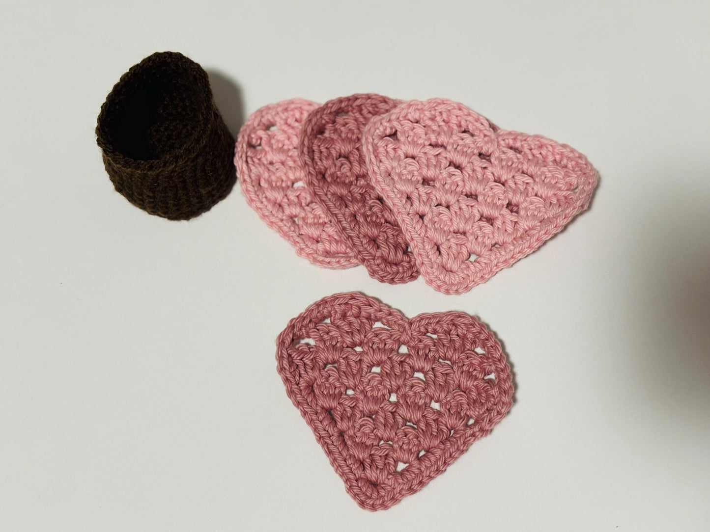 Crochet Heart Rose Plant Coaster Set of 4 Valentine’s Day