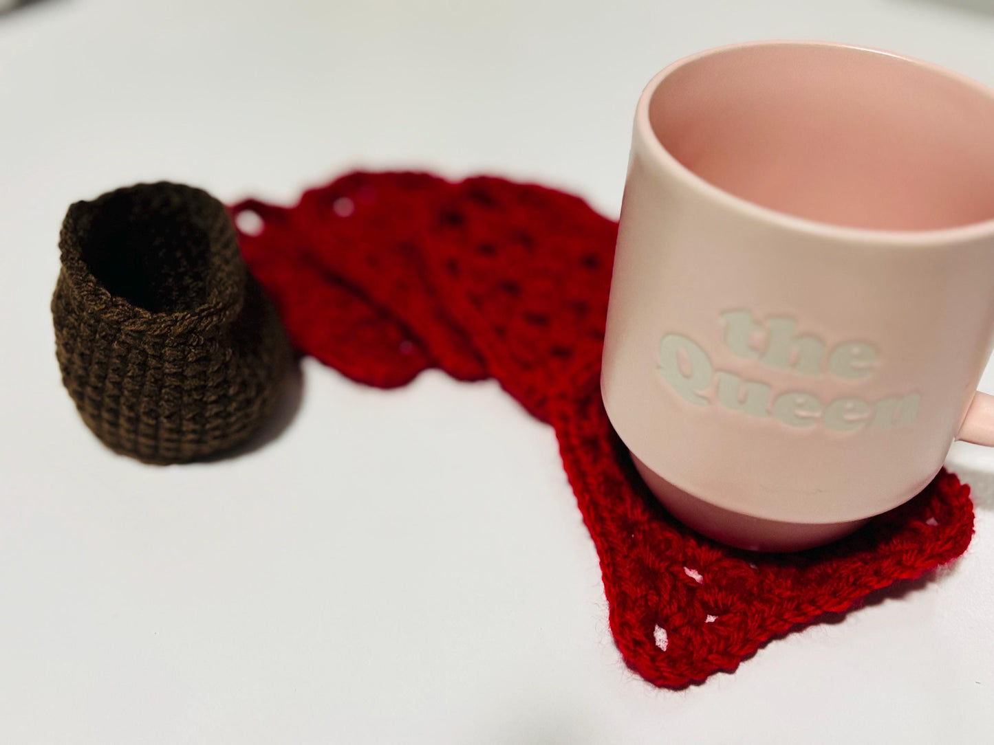Crochet Heart Rose Plant Coaster Set of 4 Valentine’s Day
