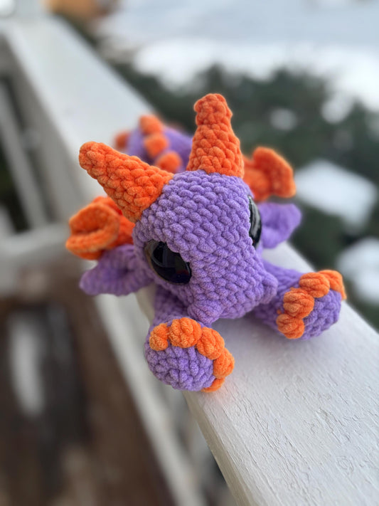 Crochet Lovey Putple and Orange Dragon Chenille Yarn Unstuffed Body