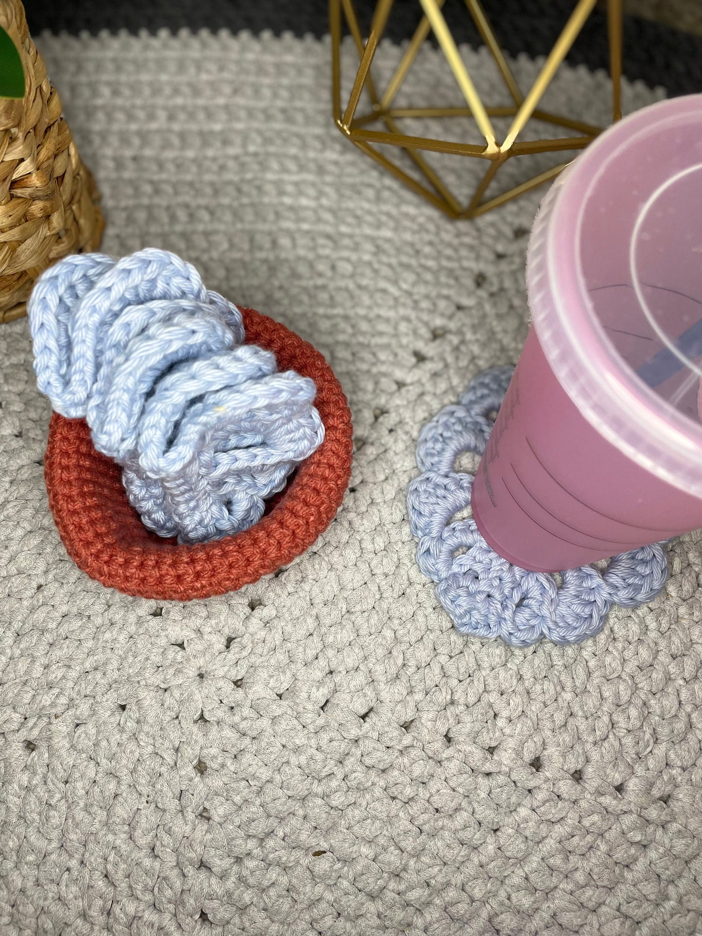 Crocheted Monstera Leaf Coasters and Pot Set of 4