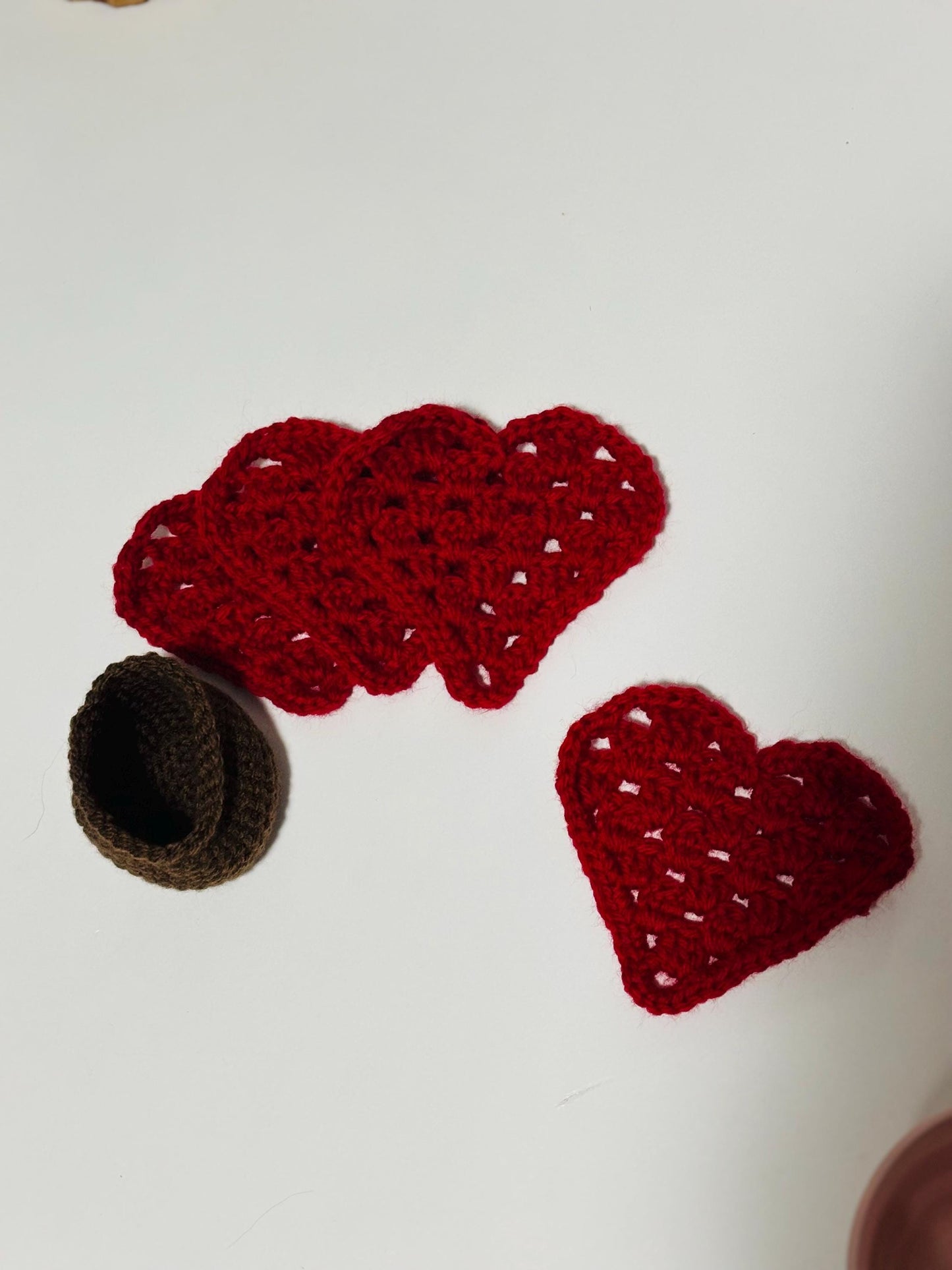 Crochet Heart Rose Plant Coaster Set of 4 Valentine’s Day