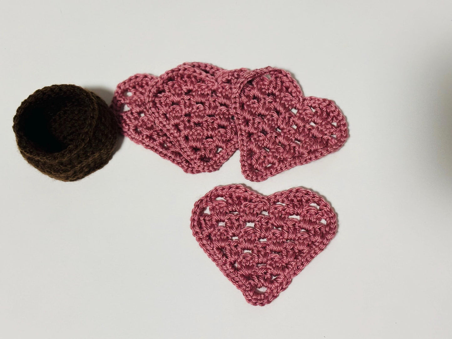 Crochet Heart Rose Plant Coaster Set of 4 Valentine’s Day
