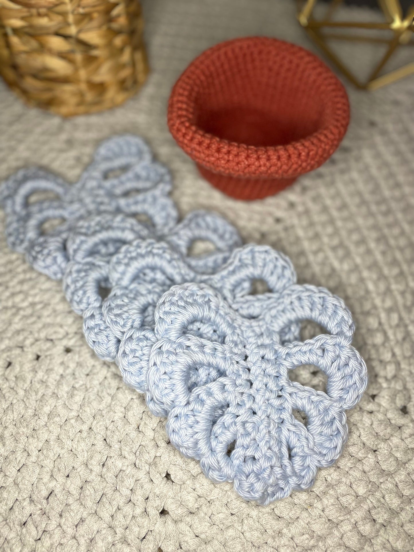 Crocheted Monstera Leaf Coasters and Pot Set of 4